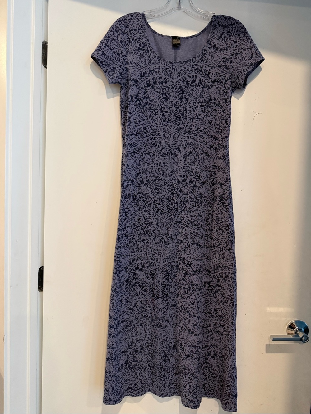 Peruvian Connection Purple Damask Floral Midi Dress Pima Cotton Size S - Picture 2 of 5